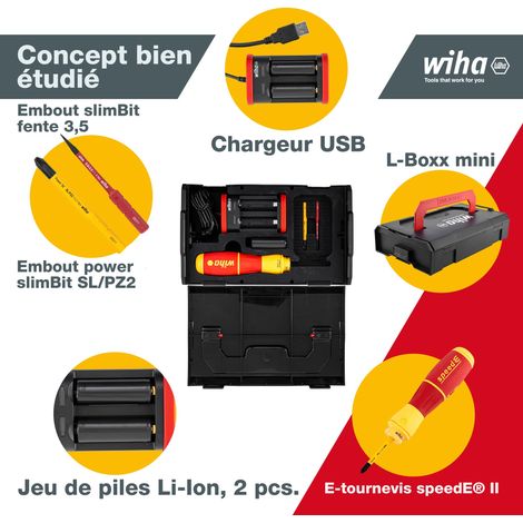 Wiha Tournevis à assistance électrique speedE® II 7 pcs avec embouts isolés slim, batteries et chargeur USB dans une mini L-Boxx (44318) — photo 3