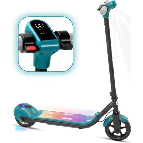 AMXCNOY Trottinette électrique pour enfants, trottinette enfant 14 km/h, 5-8km, frein électrique, conduite sécurisée pour enfants dès 6 ans, avec Bluetooth et lumières colorées