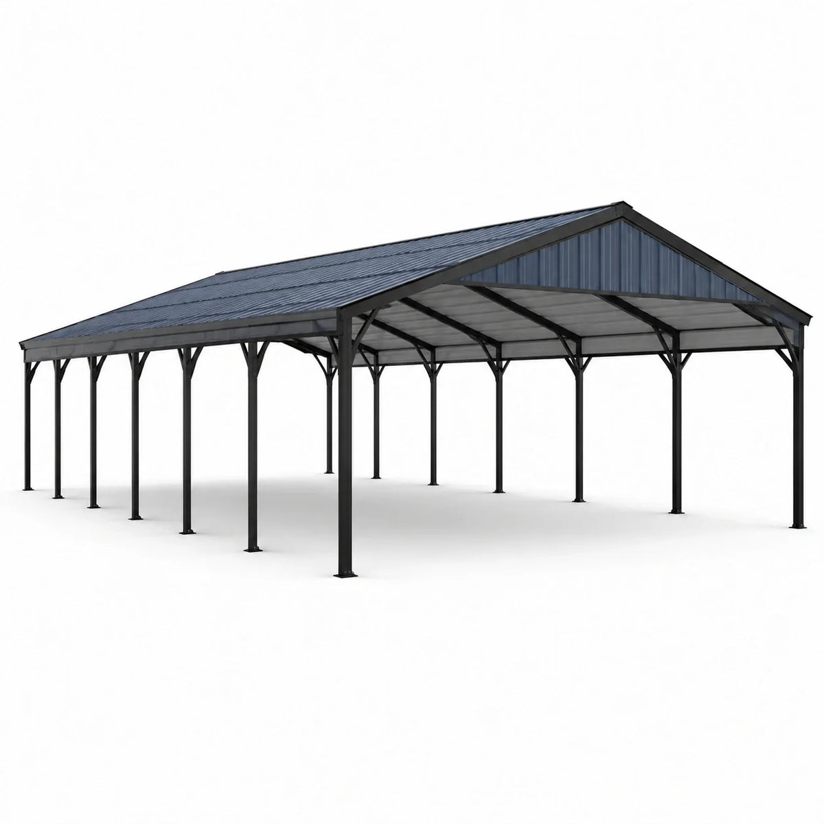 Carport double en acier noir et gris anthracite 1200 × 600 × 365 cm avec toit rigide à deux pentes - 2026