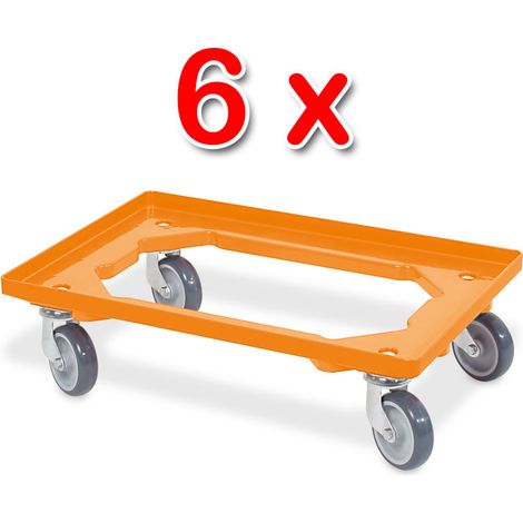 BRB Lot de 6 trottinettes de transport pour conteneurs 600 x 400 mm, capacité de charge 250 kg, orange — photo 3