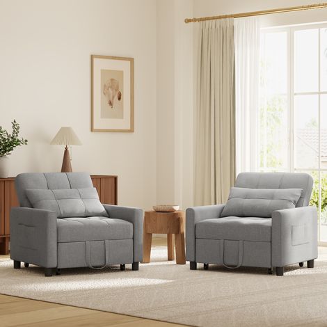 Bealife – Fauteuil convertible 1 place avec rangement – Dossier réglable 3 positions – Acier et tissu en lin – Roues pour mobilité facile — photo 2