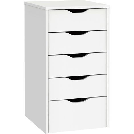Mobimarket – Cajonera 5 tiroirs en aggloméré blanc – Dimensions 71 x 40 x 43 cm – Guides métalliques pour tiroirs – Montage nécessaire — photo 1