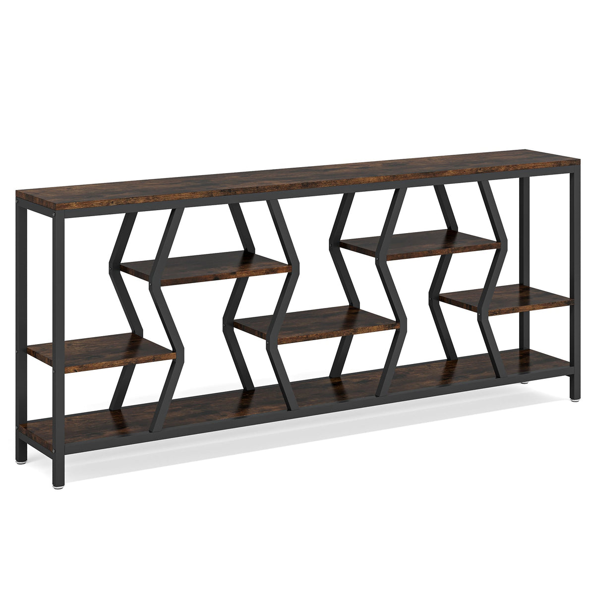 Tribesigns Console de 180 cm avec 4 étagères, Table basse étroite de style industriel champêtre