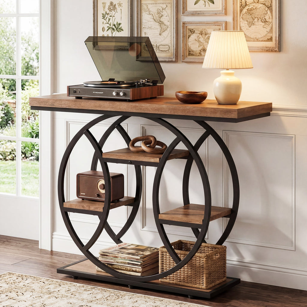 Tribesigns Console de 105 cm, Table d'appoint à 4 niveaux avec cadre rond