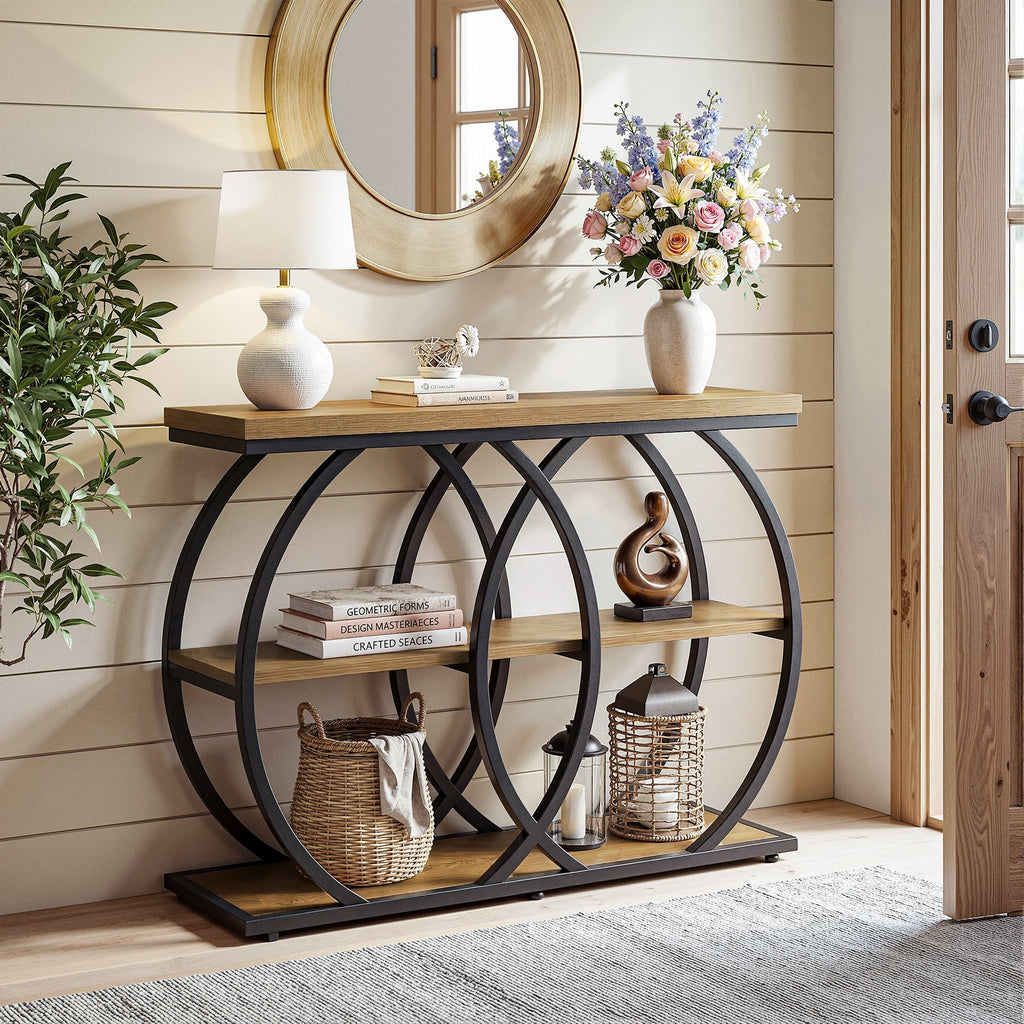 Tribesigns Console industrielle de 105 cm, Table d'appoint à 3 niveaux avec rangement