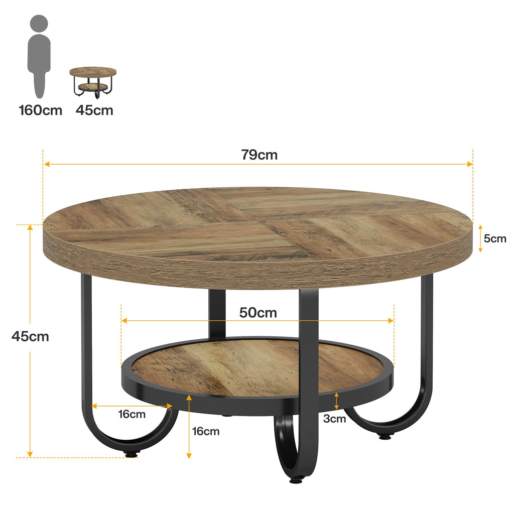 Table basse Tribesigns à deux niveaux, Table centrale de 79 cm avec étagère de rangement
