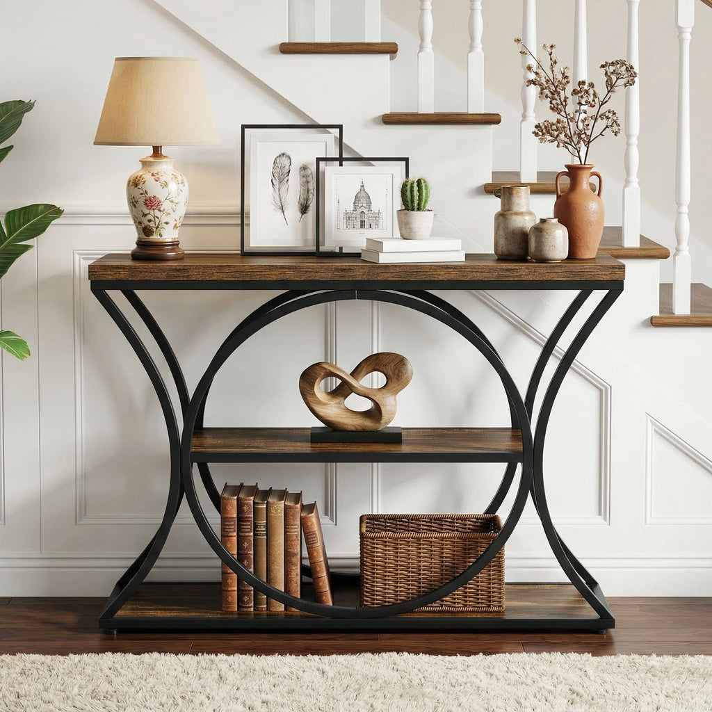Tribesigns Console industrielle de 105 cm, Table d'appoint à 3 niveaux avec structure arquée
