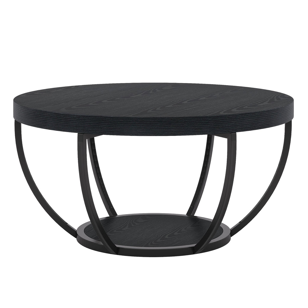 Tribesigns Table basse ronde, Table basse ovale en bois et metal noir