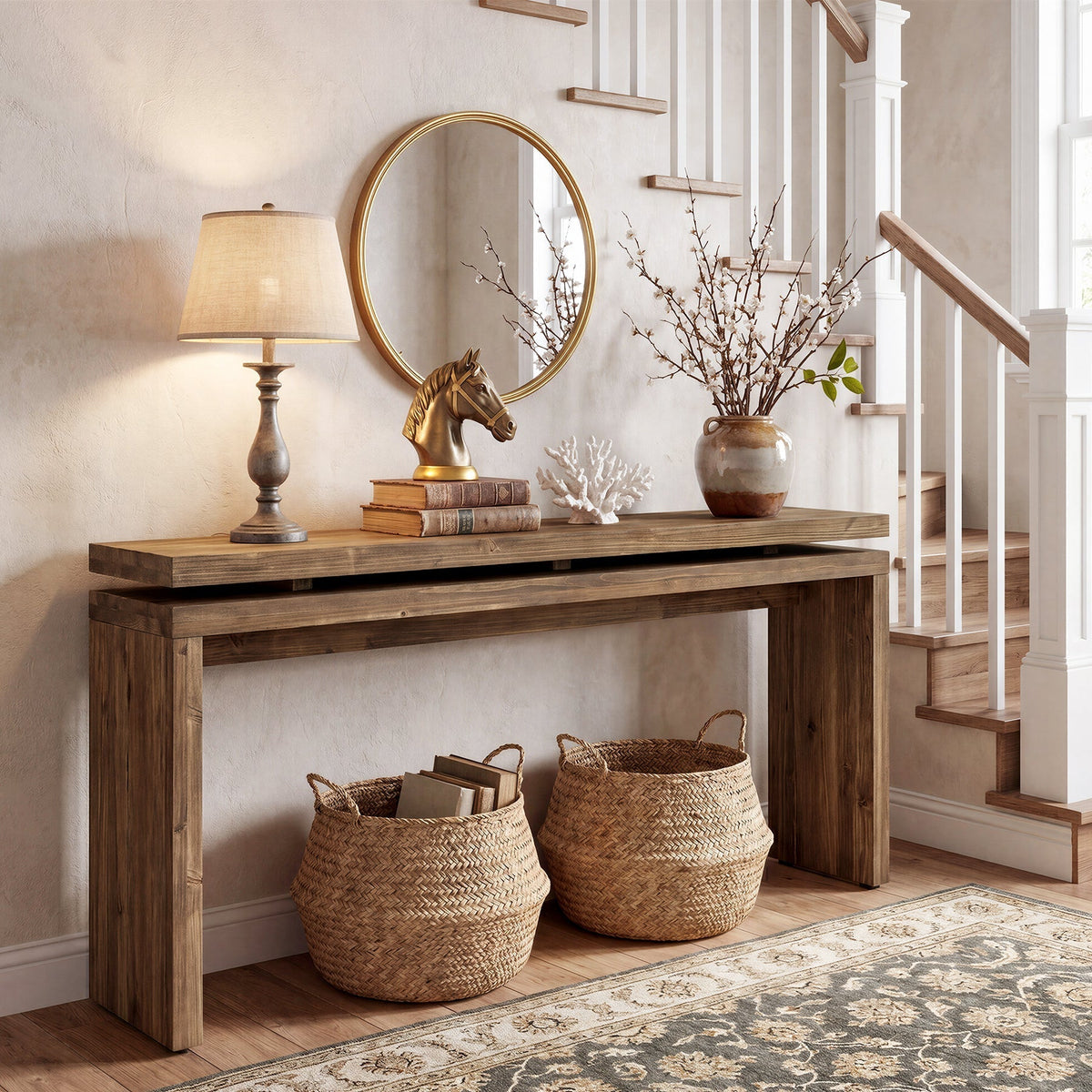 Tribesigns Console en bois massif de 160 cm, Table d'entrée étroite de style champêtre