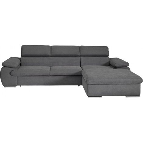 Casa Baoli – Canapé d'angle convertible 5 places tissu gris foncé – Méridienne droite – Coffre de rangement – Dimensions couchage 210x124cm — photo 1