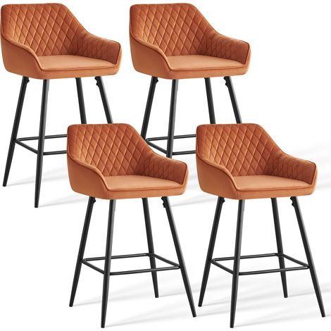 JYMTOM Lot de 4 tabourets de bar chaises en velours,Siège rembourrée, pieds en métal,tabouret. chaises à manger, bars, jambes métalliques-orange — photo 1