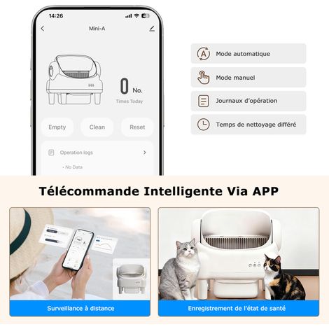 Litière Automatique Autonettoyante 76L pour Chat avec Application, Capteurs de Sécurité, Bac à Déchets 10L et 3 Modes de Nettoyage — photo 4