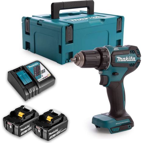 Makita – Perceuse-visseuse sans fil 18V – 2 batteries Li-Ion 3Ah – Moteur Brushless – Couple 50Nm pour perçage bois et métal – Coffret de transport