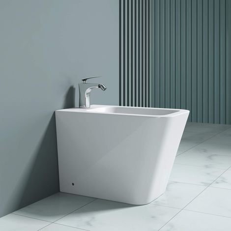 Doporro – Bidet sur pied en céramique blanc 36x55x41cm – Revêtement nano pour entretien facile – Conception sans rebords pour nettoyage rapide - ren112 — photo 2