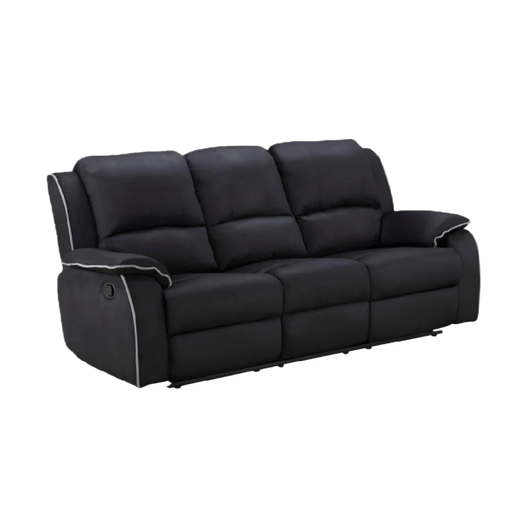 2026 Canapé relax 3 places en microfibre noire avec surpiqûres contrastantes – confort moelleux