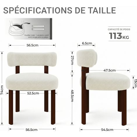 COLAMY Chaise DCW19-BE-FB-N1 - Lot 2 Chaises de salle à manger en bois massif – design épuré et chaleureux - beige — photo 2