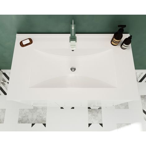 Saniverre – Meuble salle de bain sur pieds avec vasque simple céramique blanche L. 80 cm – 2 portes battantes et 2 tiroirs coulissants – Finition brillante — photo 4