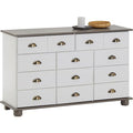 Idimex – Commode enfant en pin massif blanc/taupe – 11 tiroirs – Dimensions 73 x 117 x 35 cm (H x L x P) – Poignées coquille en métal bronze — photo 1