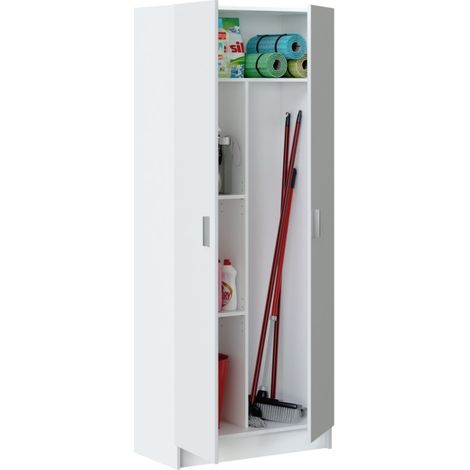 Armoire 2 portes blanche 73x37x180 cm – Panneaux mélaminés résistants – 3 étagères réglables – Rangement buanderie, chambre, garage – Habitdesign — photo 3