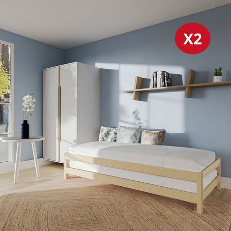 Le Quai Des Affaires – Lot de 2 lits empilables 90x200 cm – Structure en pin massif – 2 sommiers inclus – Hauteur matelas conseillée 18 cm — photo 2