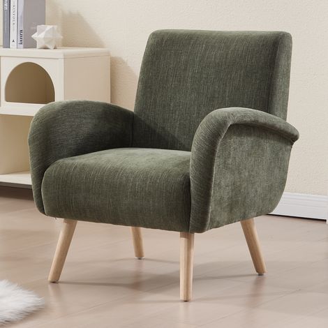Wahson Fauteuil de salon en chenille vert – Dossier large et accoudoirs confortables – Coussin épais 16 cm – Pieds en bois robustes, Vert — photo 1