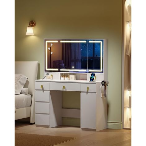 Coiffeuse enfant avec grand miroir HD 105x51,5 cm – Éclairage LED tricolore réglable – 8 tiroirs de rangement – Support pour sèche-cheveux — photo 3
