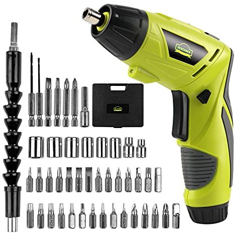 Visseuse Sans Fil 6Nm,DEWINNER Visseuse Devisseuse sans Fil 1300mAh 3.6V avec 45 accessoires,Adaptateur de charge avec câble USB et boîte de rangement