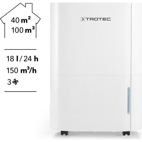 Trotec – Déshumidificateur 18l/24h pour 40m² – Protection anti-débordement – Hygrostat intégré – Débit d'air 170m³/h – Niveau sonore 48dB — photo 2