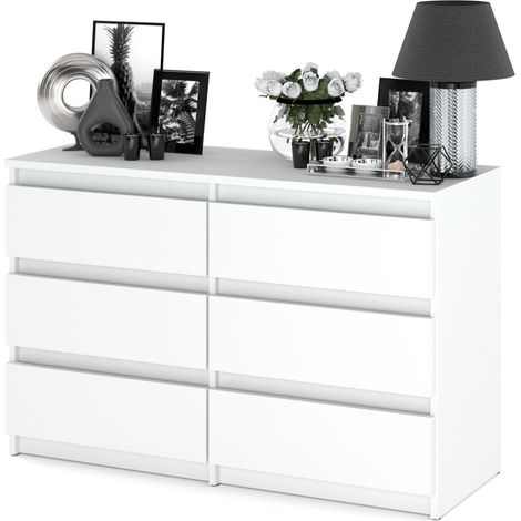 Commode blanche 100 cm avec 6 tiroirs – Meuble TV en panneau stratifié – Verrouillage tiroir – Finition mate élégante — photo 3
