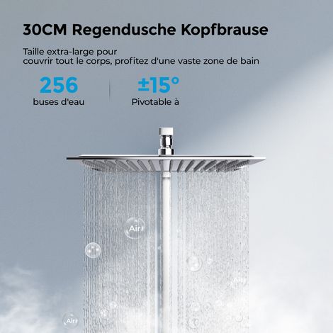 Heilmetz – Colonne de douche thermostatique avec tête pluie 30 × 30 cm – Sécurité 38 °C – Hauteur réglable 80–118 cm – Raccord G1/2 en laiton — photo 2