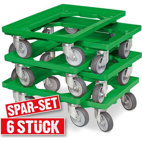 BRB Lot de 6 trottinettes de transport pour conteneurs 600 x 400 mm, capacité de charge 250 kg, verte — photo 2