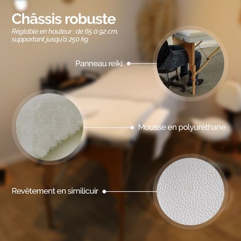 Table de massage pliante 3 zones en bois – Panneau Reiki – Housse de transport – Épaisseur 15 cm – Supporte jusqu'à 250 kg – Vivezen — photo 5