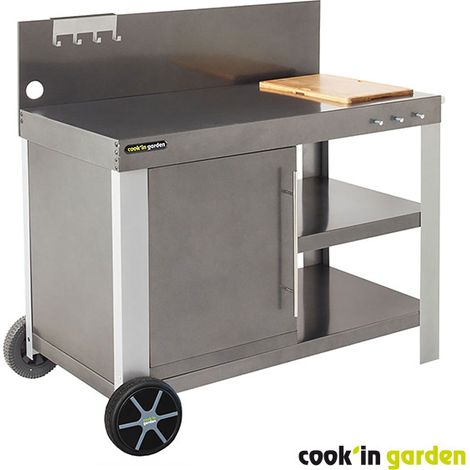 Desserte de jardin pour Plancha / Barbecue COOK'IN GARDEN Nova XL - Acier - Avec Crédence - Étagère - Porte Serviette - Porte Ustensiles - Gris — photo 1