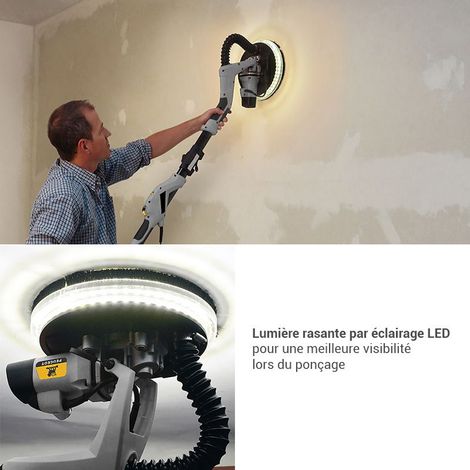 Peugeot – Ponceuse girafe télescopique 810W – Bras télescopique jusqu'à 1,6m – Éclairage LED – Pour ponçage murs et plafonds en plâtre — photo 4