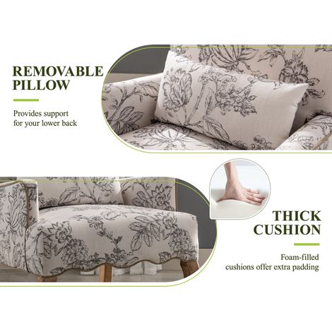 Wahson Fauteuil Salon en lin avec pieds en bois massif – Coussin épais pour confort – Design vintage – Dimensions 86x70x71cm – Disponible en gris et beige — photo 3