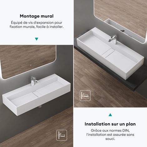 doporro Vasque à Poser Blanc Mat Lavabo de Salle de Bains Suspendu 120x40x14cm Lave Mains avec Bonde et Cache Bonde Colossum6028 — photo 4
