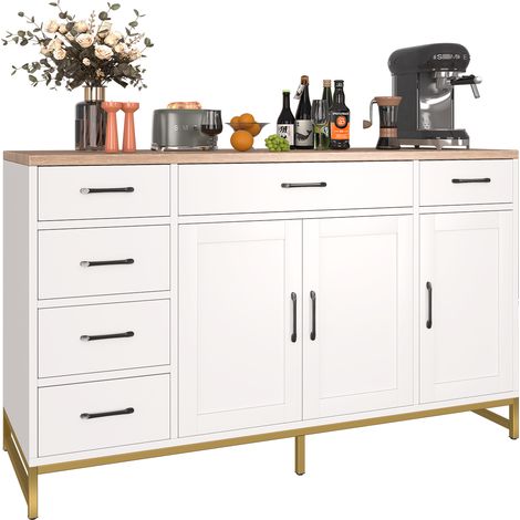 Buffet de Rangement Industriel Blanc – Meuble 140x40x80 cm avec 3 Portes, 6 Tiroirs et Étagères Réglables – Rangement Polyvalent pour Salon, Salle à Manger ou Bureau — photo 1