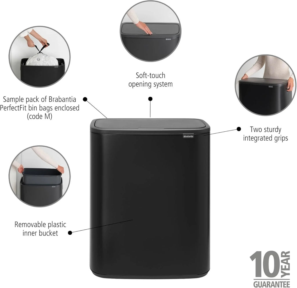 2026 Poubelle Brabantia, acier mat, anti-traces de doigts, 2 x 30 L