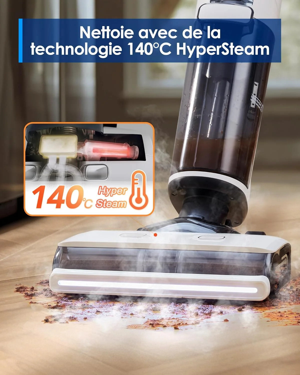 2026 Tineco Floor One S7 Steam Nettoyeur de Sols sans-Fil Balai Vapeur pour Saletés Collantes sur Sols Durs avec Écran Auto-N