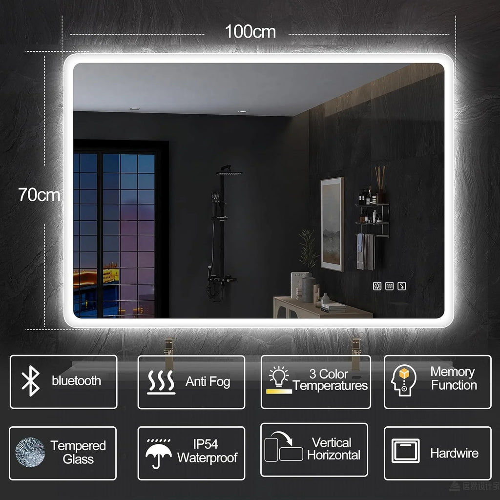 2026 Miroir de salle de bain S'bagno avec éclairage 1200 x 700 mm, IP44, LED, Bluetooth, antibuée, 3 couleurs de lumière (3 0