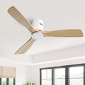 Ventilateur de plafond Sofucor CC - 3 pales en bois - Moteur réversible silencieux - Télécommande - Sans lumière - 132 cm - Blanc-jaune — photo 1