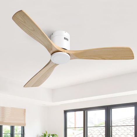Ventilateur de plafond Sofucor CC - 3 pales en bois - Moteur réversible silencieux - Télécommande - Sans lumière - 132 cm - Blanc-jaune — photo 1