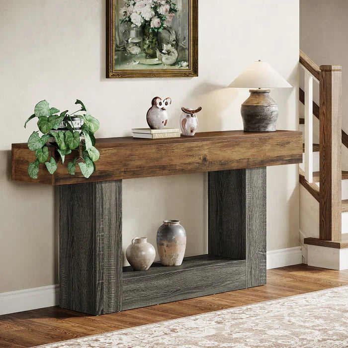 Tribesigns Table console en bois de 160 cm, Table de canapé de ferme à 2 niveaux Table d'entrée