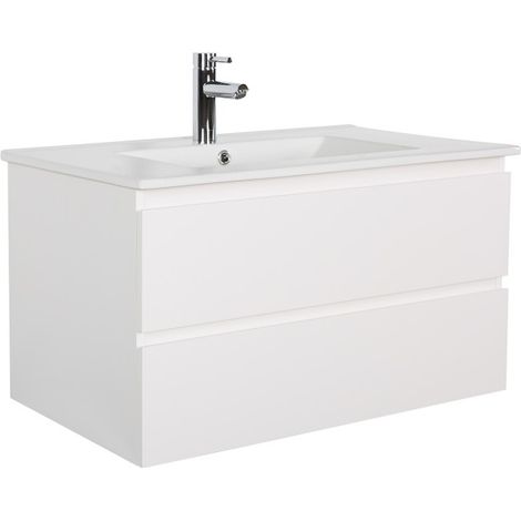 Mob-In – Meuble vasque simple 80 cm – Plan en céramique – 2 tiroirs avec fermeture progressive – Panneau de particules mélaminé — photo 2