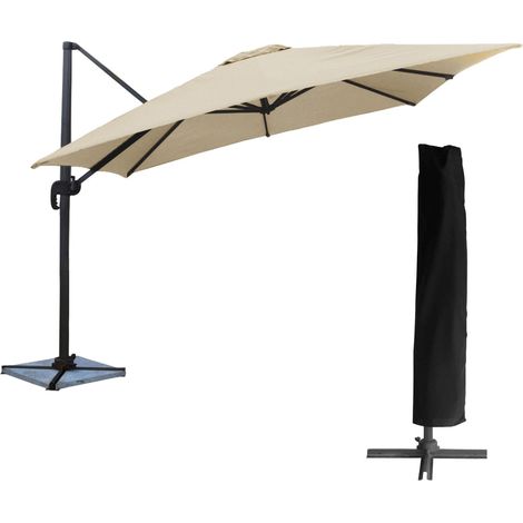 Happy Garden – Parasol déporté carré 3x3m beige – Toile polyester 200g/m² traitée anti-UV – Mât en aluminium – Inclinaison et rotation 360° — photo 1