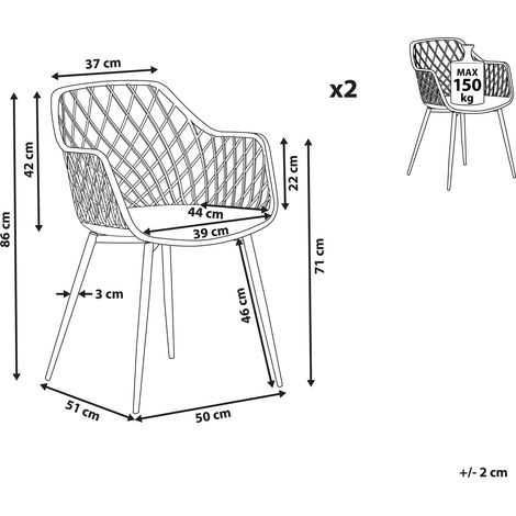 Beliani – Lot de 2 chaises scandinaves – Assise en plastique blanc – Pieds en métal effet bois clair – Pour salle à manger ou cuisine — photo 3