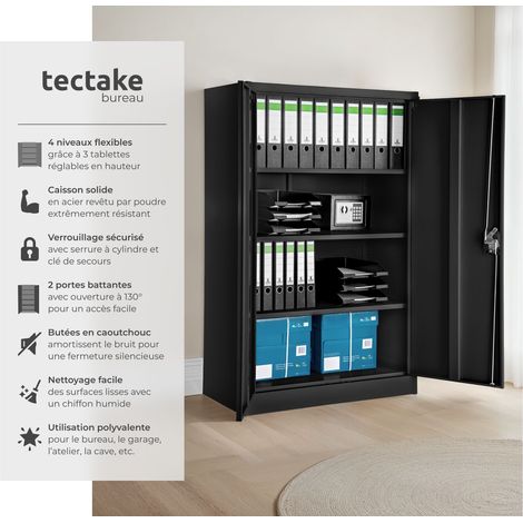 Armoire métallique, 3 étagères, fermeture serrure, noir 140x90x40cm — photo 2