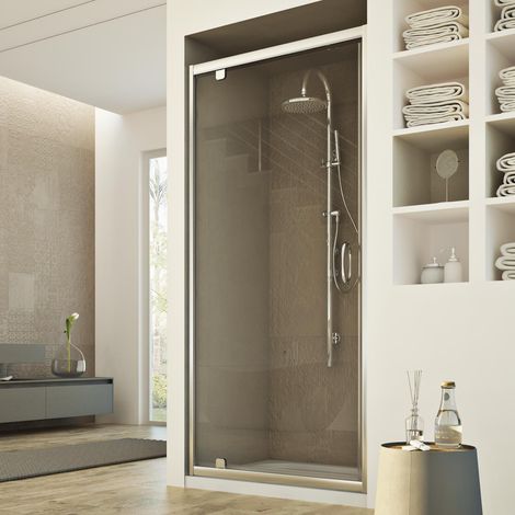 Idralite – Porte de douche pivotante 75 cm – Verre de sécurité 6mm transparent – Hauteur 185 cm – Aluminium anodisé chromé – Ouverture à droite ou gauche — photo 1