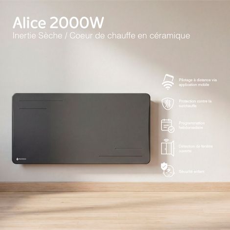 Radiateur électrique connecté 2000W à inertie sèche céramique horizontal Noir Alice — photo 3