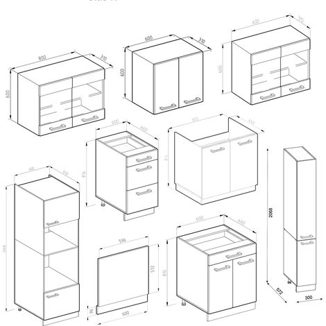 Cuisine R-Line, Chêne doré/anthracite, 350 cm avec armoire haute, sans plan de travail, Vicco — photo 3